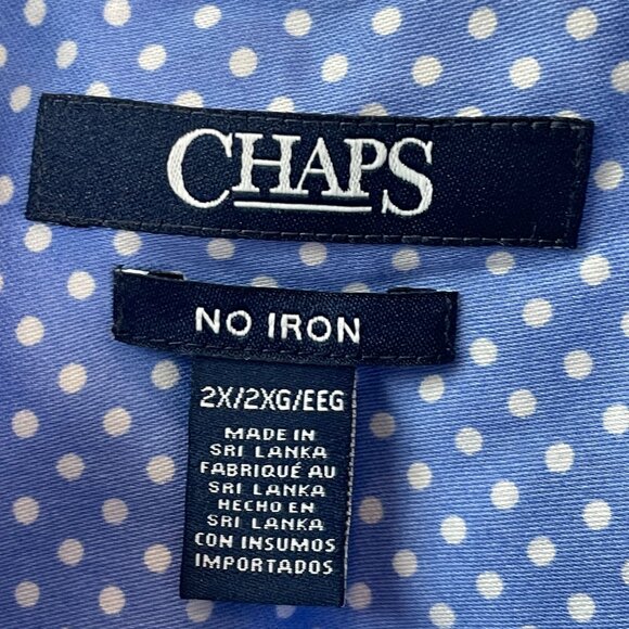 Chaps Womens Plus 2X Blue Polka Dot No Iron Button Up Shirt Blouse - Picture 3 of 9